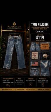 True Religion Ricky Relaxed Straight Leg Acid Wash Denim Jeans